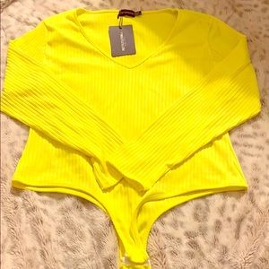 Plus Neon Yellow Rib Long Sleeve Bodysuit